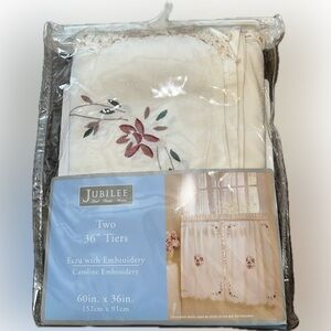 💥Jubilee Ecru Embroidered Kitchen Curtain 36” Tiers Floral Crochet Design 2 PCS